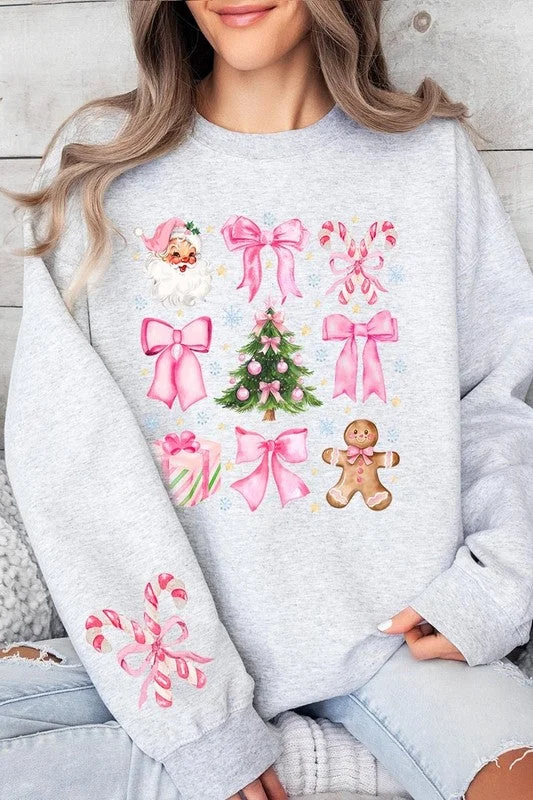 Coquette Pink Christmas Graphic Fleece Sweatshirts Hoodie with V-Neck Classic Versatile