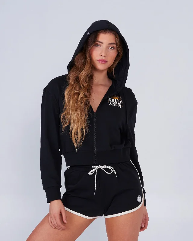 Cruisin' Crop Zip Front Hoody Women's Hoodie with Hood Adjustable Protection