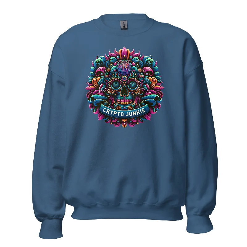 Crypto Junkie Mexican Sugar Skull Bitcoin Digital Asset Sweatshirt Long Sleeve Pullover Hoodie with Gradient Ombre Colorful