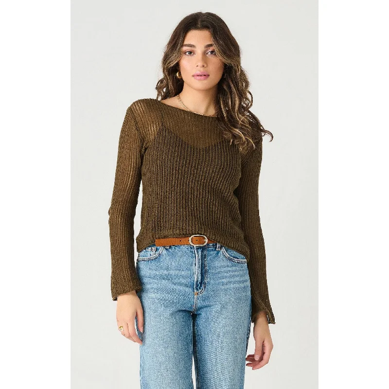 Dex Long Sleeve Mesh Stitch Sweater Long Sweater Short Sweater Cropped Sweater