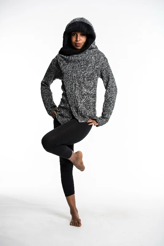 Diagonal Button Hoodie Shawl Combo Hoodie with Metallic Shiny Futuristic