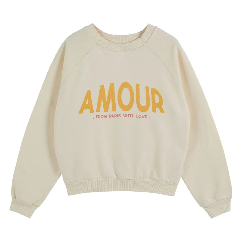 Emile et Ida Ecru Amour Womens Sweatshirt Hoodie with Fur Luxurious Winter