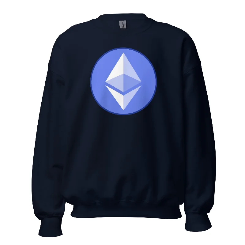 ETH Ethereum Round Logo Cryptocurrency Symbol Sweatshirt Long Sleeve Pullover Hoodie with Embroidery Detailed Premium