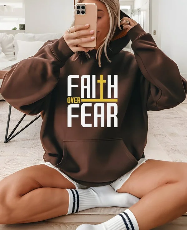 Faith over Fear Graphic Hoodie Hoodie with Drawcord Adjustable Secure