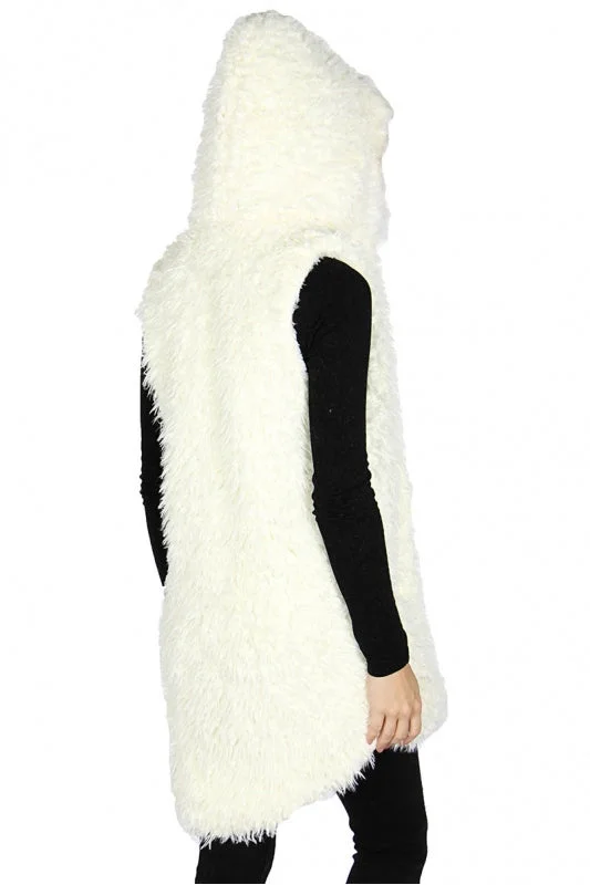 Faux-Fur Two Tone Hooded Vest Hoodie with Zipper Versatile Modern