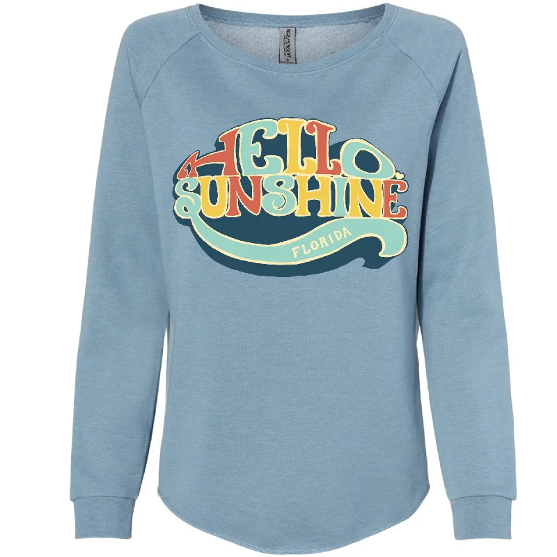 Hello Sunshine Florida Crewneck Sweatshirt Hoodie with Ribbed Hem Stretchable Secure