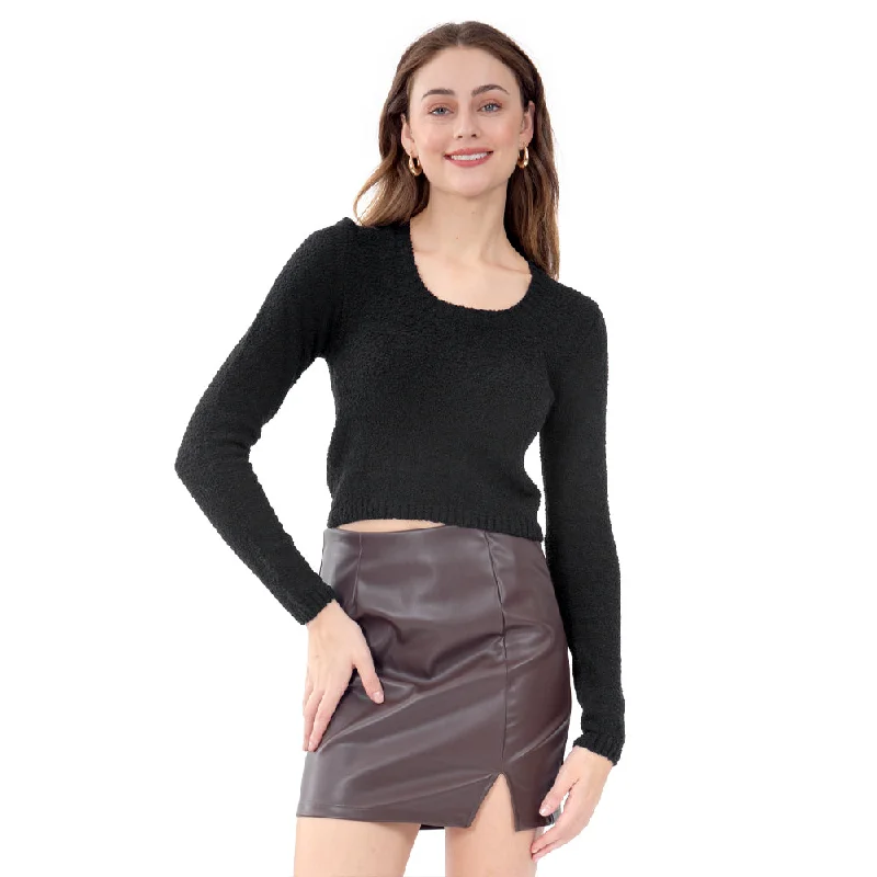 SWEATER PARA MUJER CROP ROUND NECK WITH COZZY KNIT FOREVER 21 Chenille Blend Fleece Blend Nylon Blend