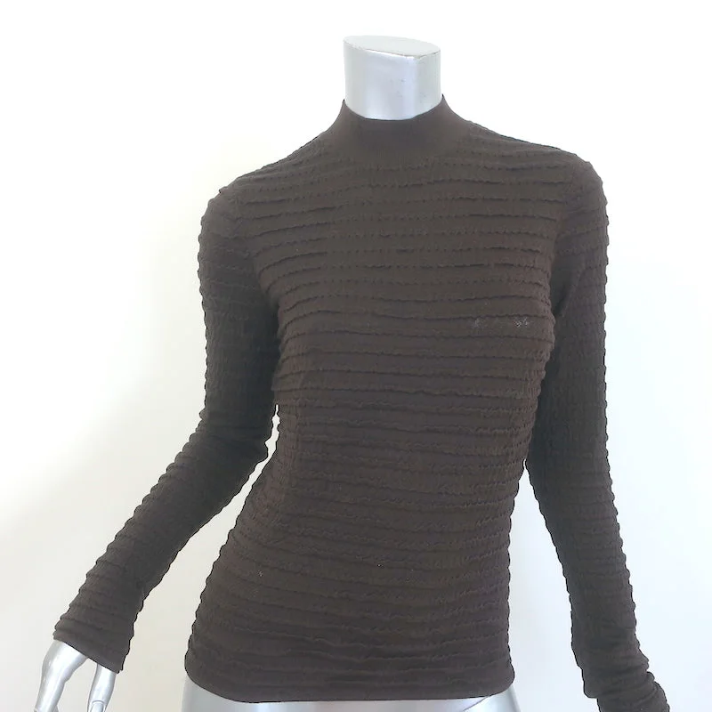 FRAME Smocked Mock Neck Sweater Espresso Silk-Cotton Size Medium NEW Collared Crew Neck Turtle Neck