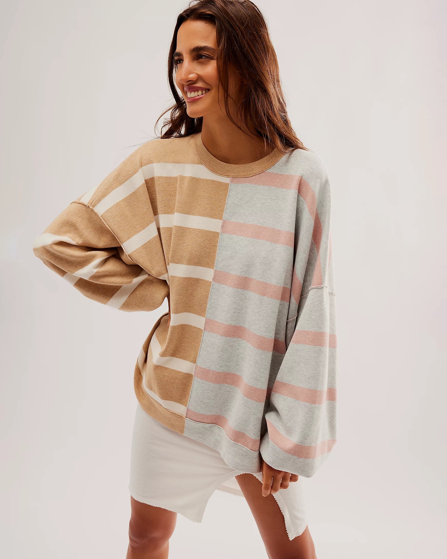 Uptown Stripe Jumper in Camel Grey Casual Formal Business