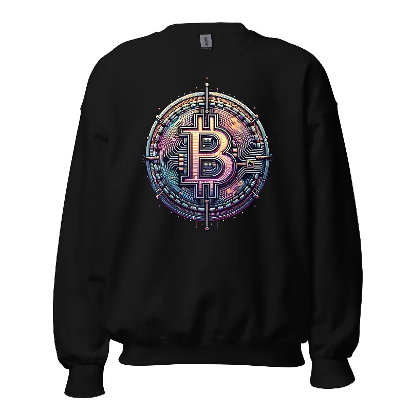 Futuristic Wired Bitcoin BTC Digital Crypto Sweatshirt Long Sleeve Pullover Hoodie with Patch Decorative Personalized