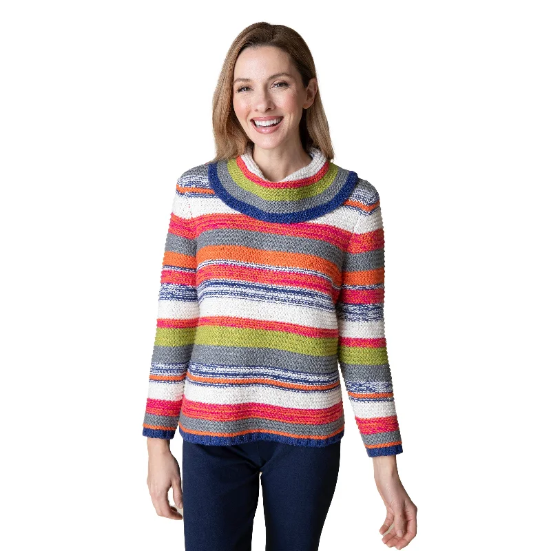 Habitat "Rustic Stripes" Foldover Cowl Neck Sweater Top - 89307 Iron Safe Non-Iron Wrinkle Free