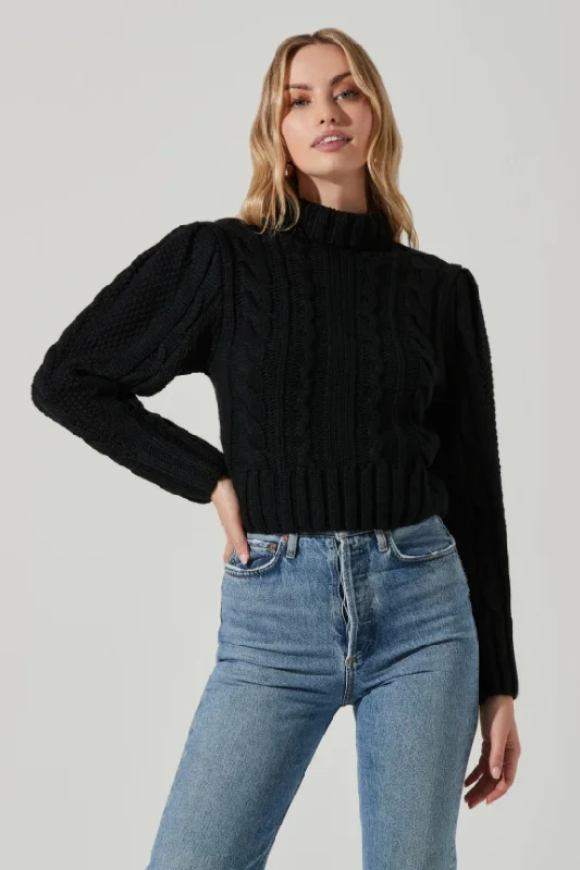 Haisley Cable Knit Turtleneck Sweater - Black Wool Sweater Cotton Sweater Cashmere Sweater