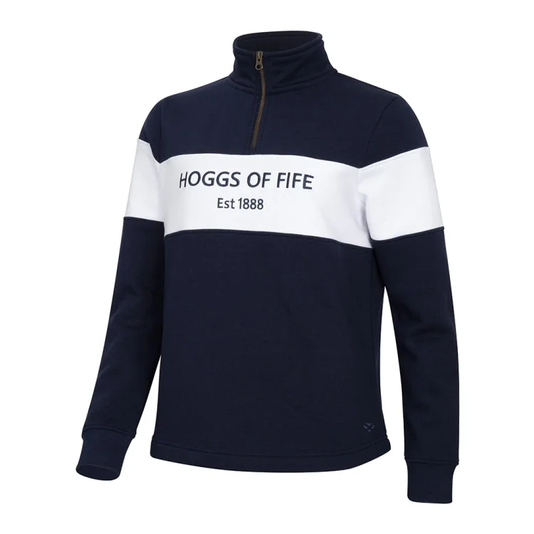 Hoggs of Fife Ladies Dumfries 1888 1/4 Zip Sweatshirt - Navy/White Hoodie with Embroidery Detailed Premium