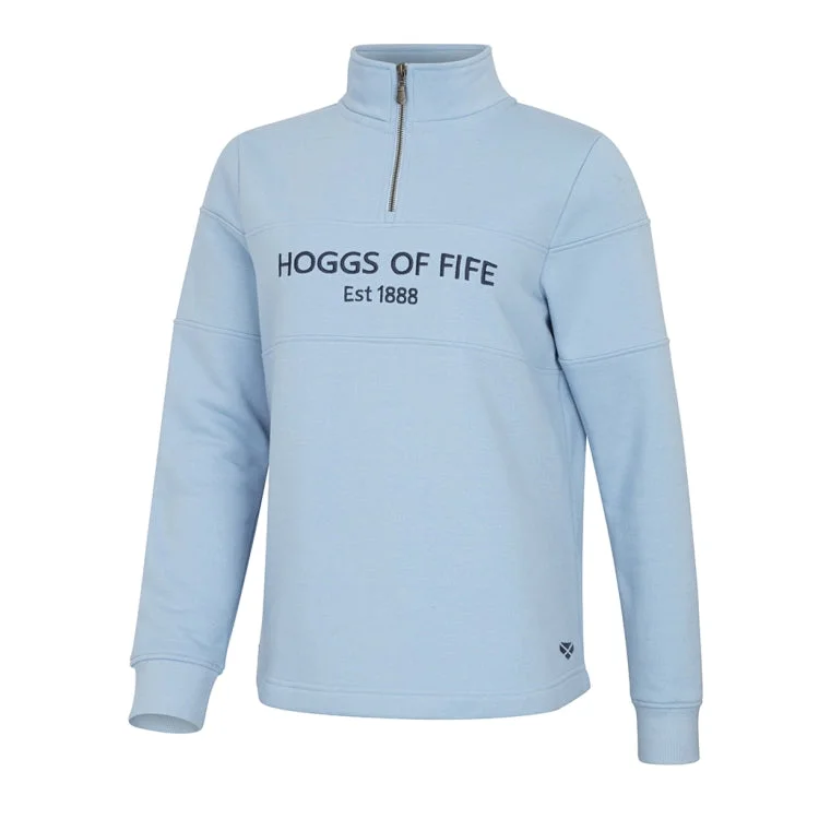 Hoggs of Fife Ladies Dumfries 1888 1/4 Zip Sweatshirt - Plain Blue Hoodie with Elastic Waist Stretchable Comfortable