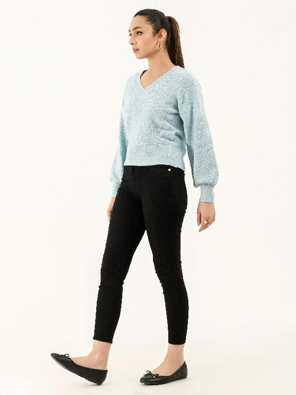 V-Neck Sweater Spandex Blend Rayon Blend Denim Blend