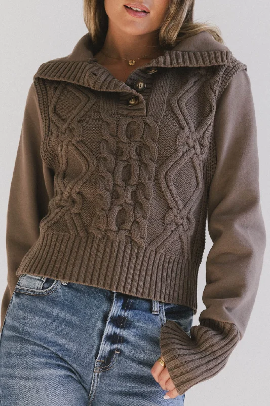 Irene Cable Knit Sweater in Olive Layered Multi-layer Single Layer