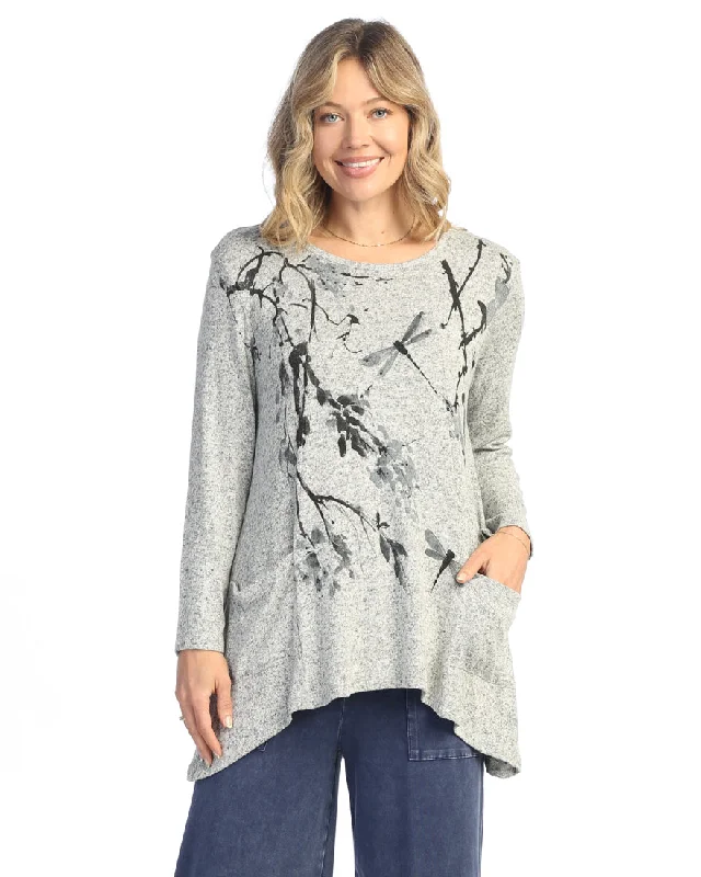 Jess & Jane "Sakura" Abstract Print Sweater Knit Top in Heather - GB3-2045 Wool Fabric Cashmere Fabric Tweed Fabric