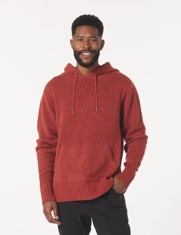 Knit Up Unisex Hoodie: Brick Red Hoodie with Hem Raw Edge Edgy Unfinished