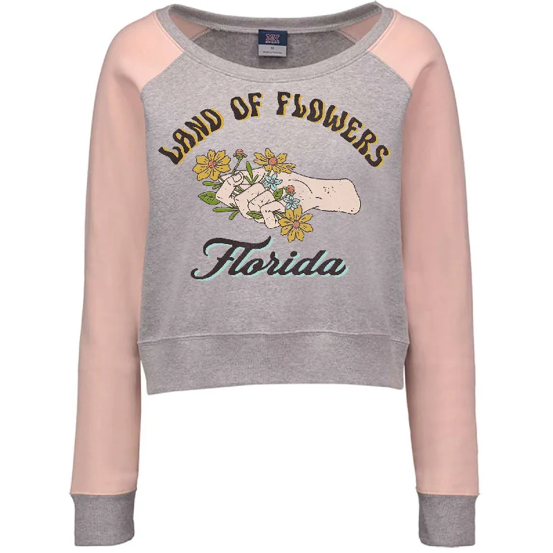 Land of Flowers Florida Cropped Sweatshirt Hoodie with Hem Detail Decorative Unique