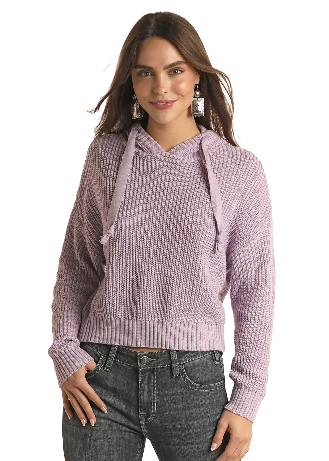 Lavender Sweater Hoodie Hoodie with Drawstring Waist Adjustable Fitted