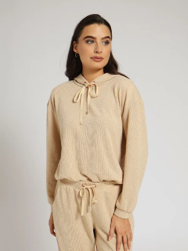 Leisure Hoody - Oatmeal Hoodie with Bell Sleeves Flared Feminine