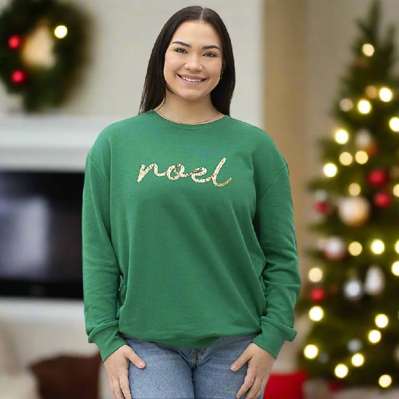 Noel Script Sequin Sweatshirt Hoodie with Raw Hem Edgy Unfinished