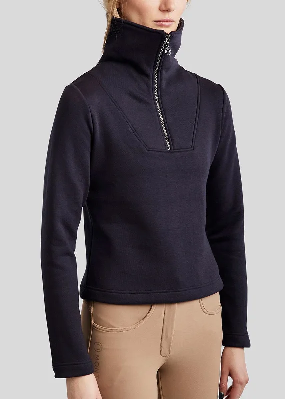 MoElla Quater Zip Brushed Sweatshirt - Navy Hoodie with Longline Fit Extended Stylish