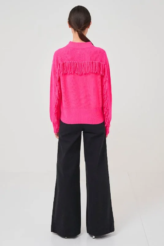 Sophia Fringe Cashmere Sweater Toggled Drawstring Belted