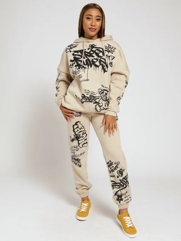 Oversized Graphic Hoody - Stone Hoodie with Turtle Neck Cozy Winter