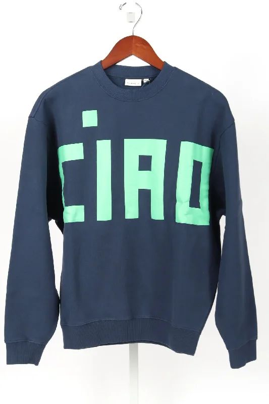 Oversized Sweatshirt - Navy w/ Mint Grand Block Ciao Hoodie with Ribbed Cuffs Snug Fit Comfort