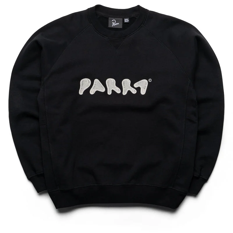 Parra Blob Logo Crewneck Sweatshirt - Washed Black Cotton Hoodie Fleece Lining Warmth