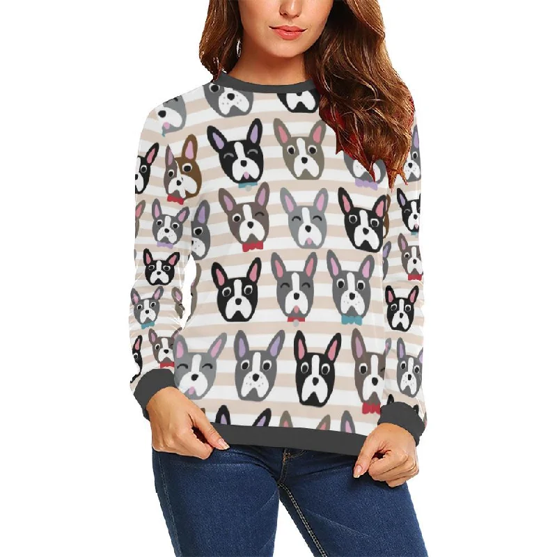 Pattern Print Boston Terrier Women's Sweatshirt Hoodie with Hem Applique Textured Unique