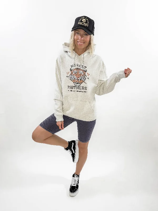 No Rest For The Mothers Graphic Hoodie- HTHR OATMEAL Hoodie with Longline Fit Extended Stylish