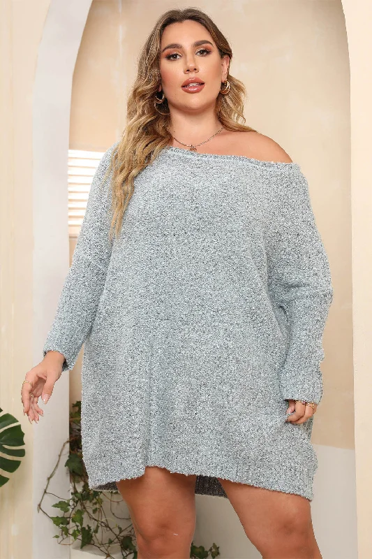 Plus Size Off-Shoulder Long Sleeve Sweater Tailored Straight A-Line