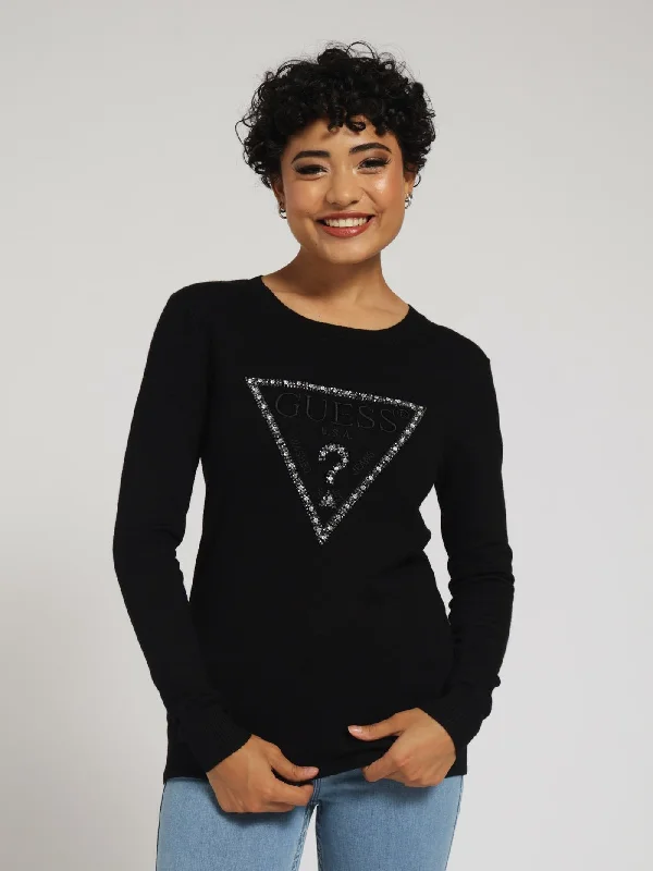 Rosalie Triangle Logo Sweater - Jet Black Open Front Closed Front Wrap Front