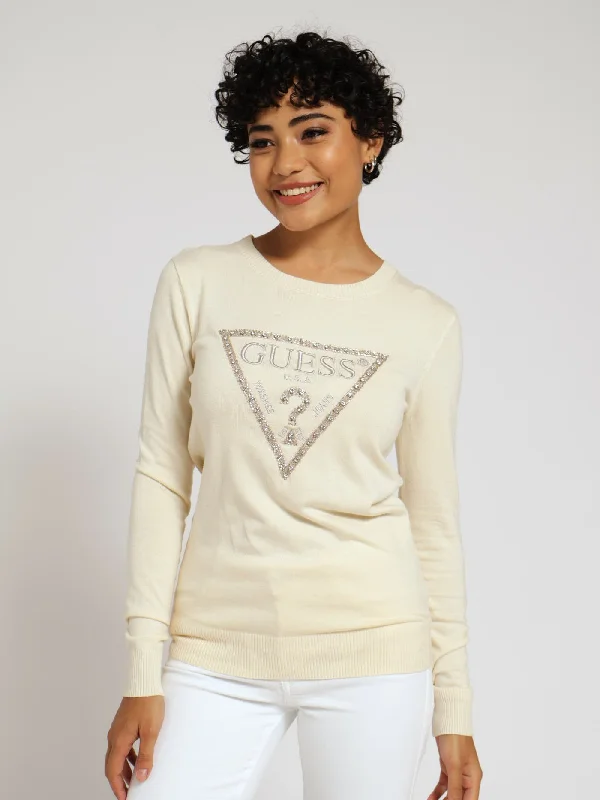 Rosalie Triangle Logo Sweater - Vanilla Hooded Caped Shawl Collar