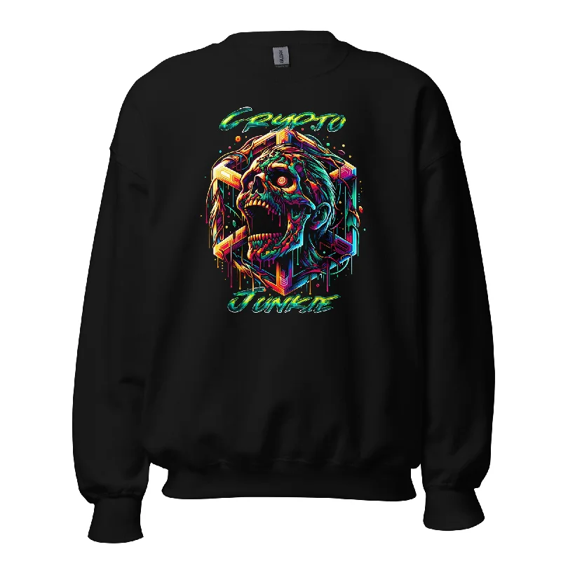 Screaming Zombie Skull Crypto Junkie Altcoins Sweatshirt Long Sleeve Pullover Graphic Hoodie Design Print