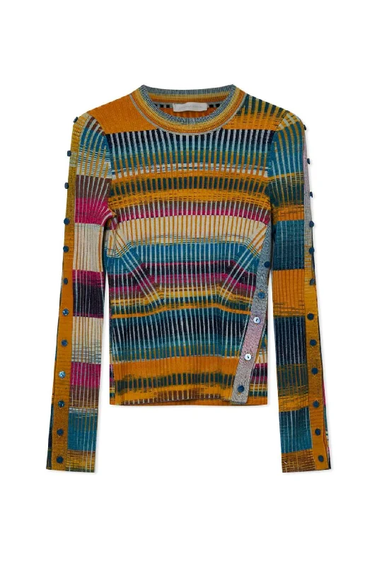 Simkhai Maelie Mixed Stripe Crewneck Jumper - Sunset Space Dye Fleece Sweater Nylon Polyester