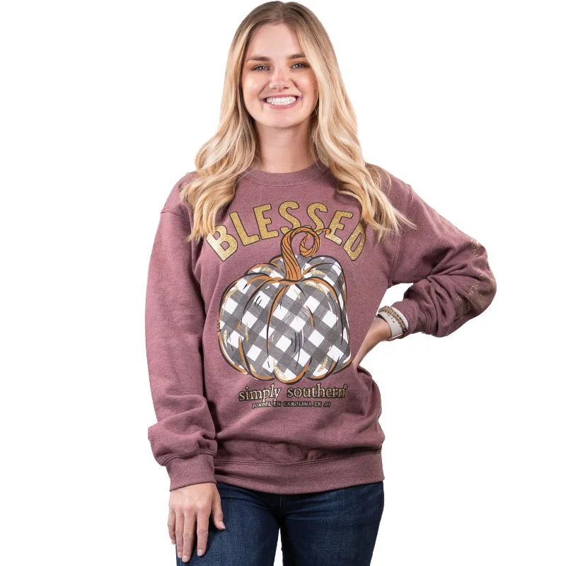 Simply Southern Collection Blessed Crew Sweatshirt Hoodie with Oversized Fit Loose Comfortable