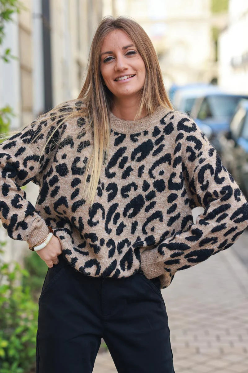 Round Neck jumper in large animal Print High Neck Crew Neck V-Neck