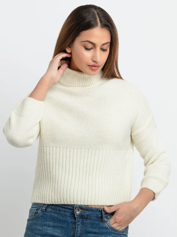 Womens Solid Turtle Neck Sweater Slim Fit Regular Fit Oversized