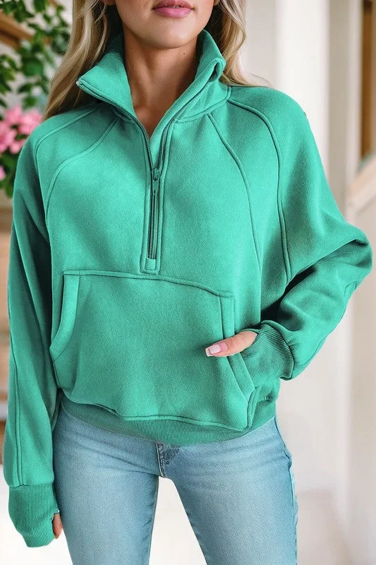 Stand Collar Ribbed Thumbhole Sleeve Sweatshirt Hoodie with Back Slit Movement Comfort