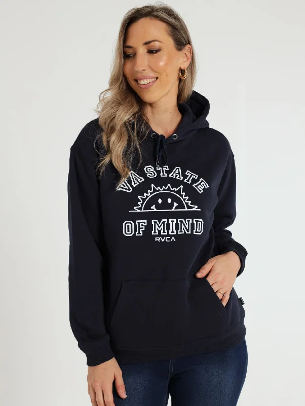 State Of Mind Hoodie - Navy Hoodie with Hem Embroidery Detailed Premium