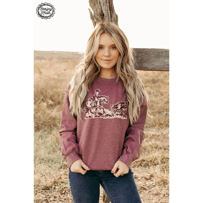 Sterling Kreek Wine Coloured Sweatshirt Cowboy Cutter Hoodie with Mock Neck Collared Structured