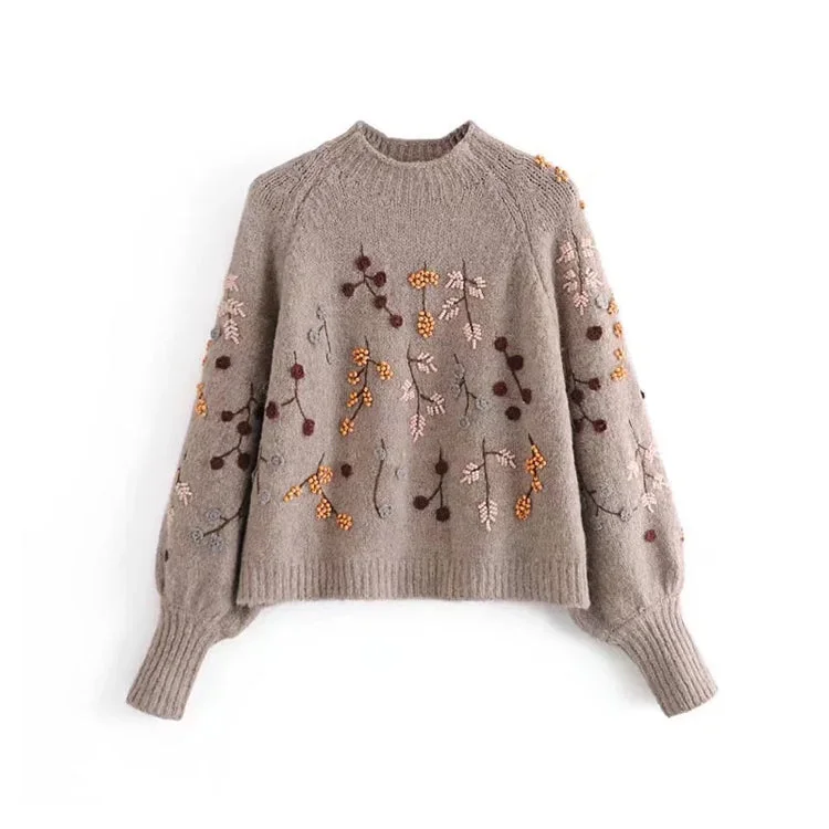 Stitched Beaded embroidered sweater Pullover Sweater  7740 Oversized Loose Flowy