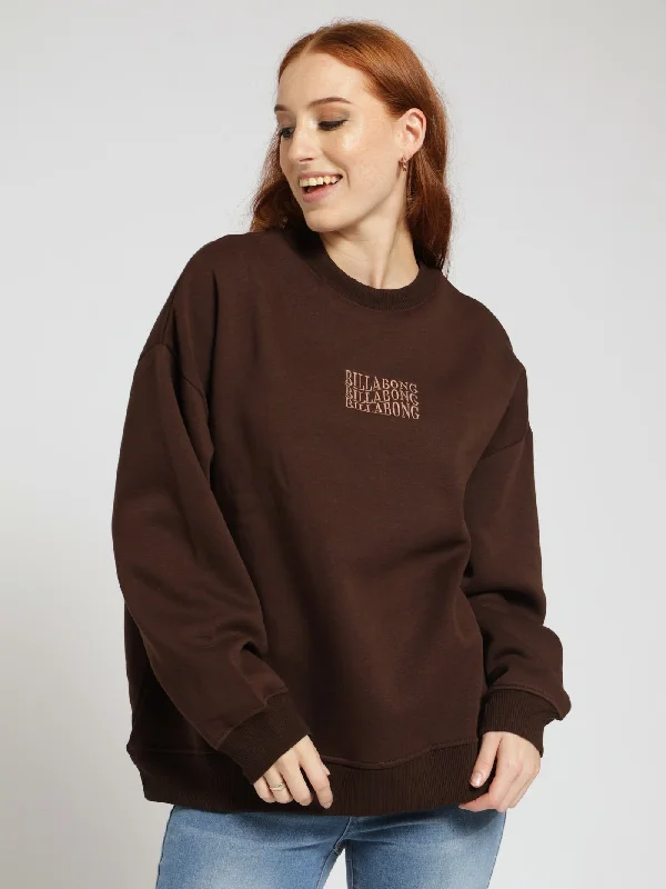 Surf High Crew Sweater - Tan Glossy Satin Silk