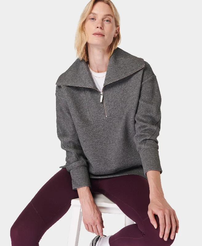 Radiant Half Zip Sweatshirt Sb9938b Charcoal-Grey-Marl Hoodie with Typography Text Message