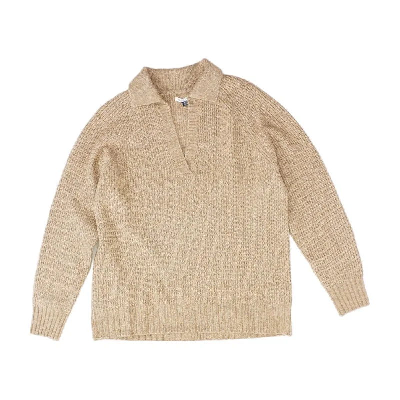 Tan Solid V-Neck Sweater Velvet Chenille Corduroy