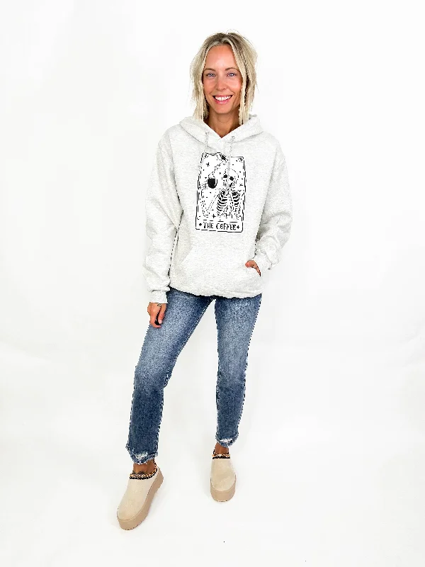 The Coffee Tarot Card Hoodie- HTHR OATMEAL Hoodie with Exposed Zipper Edgy Industrial