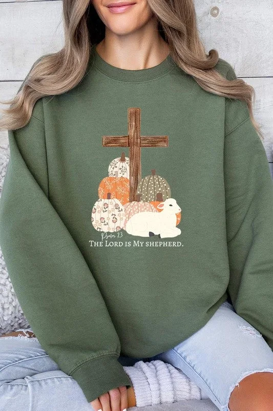 The Lord is My Shepherd Graphic Fleece Sweatshirts Hoodie with Rolled Sleeves Casual Relaxed